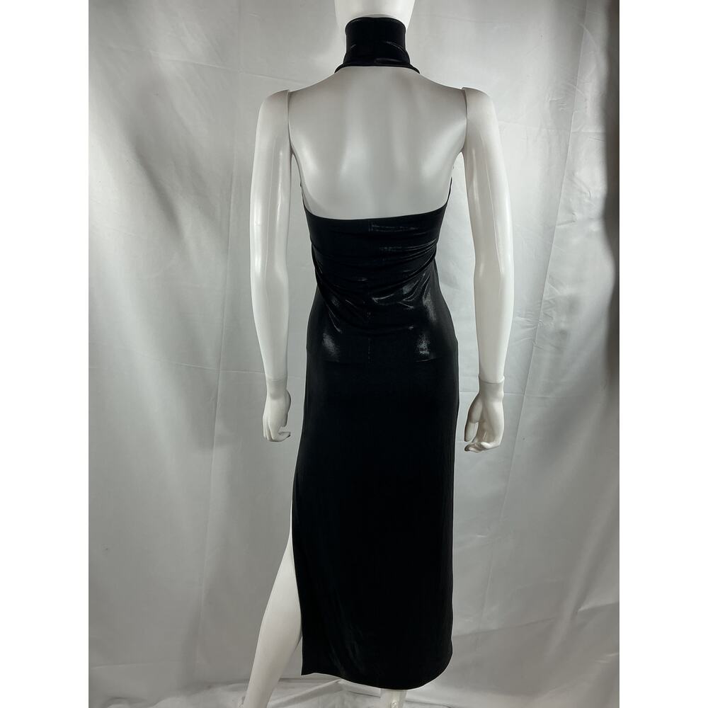 Norma Kamali Halter Black Poly Turtle Side Slit Gown Size XS - Picture 3 of 4